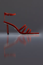 SANDÁLIA MADELEINE - couro camurça telha/ salto macramê