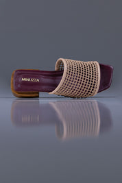 FLAT MARIA ALICE - couro nude e vinho/ salto madeira