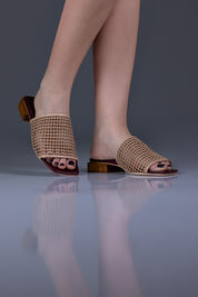 FLAT MARIA ALICE - couro nude e vinho/ salto madeira