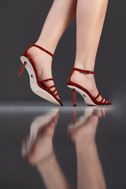 SANDÁLIA MADELEINE - couro camurça telha/ salto macramê