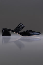 MULE CECÍLIA - couro preto metalizado