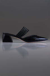 MULE CECÍLIA - couro preto metalizado