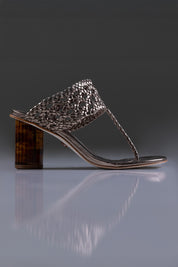 TAMANCO KAYA - couro prata velho/ salto tartaruga