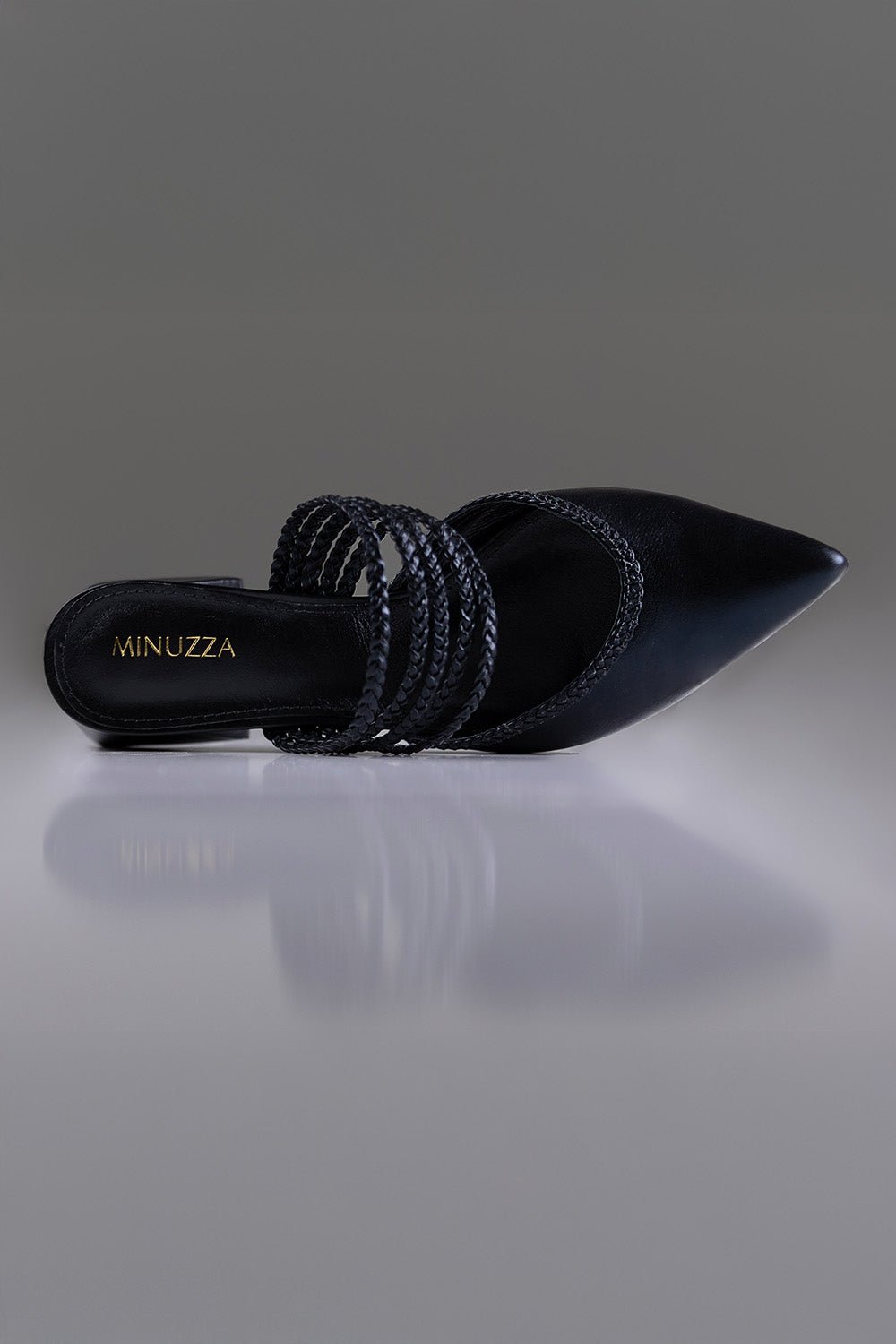 MULE CECÍLIA - couro preto metalizado