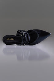 MULE CECÍLIA - couro preto metalizado