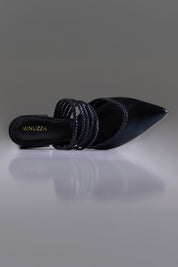 MULE CECÍLIA - couro preto metalizado