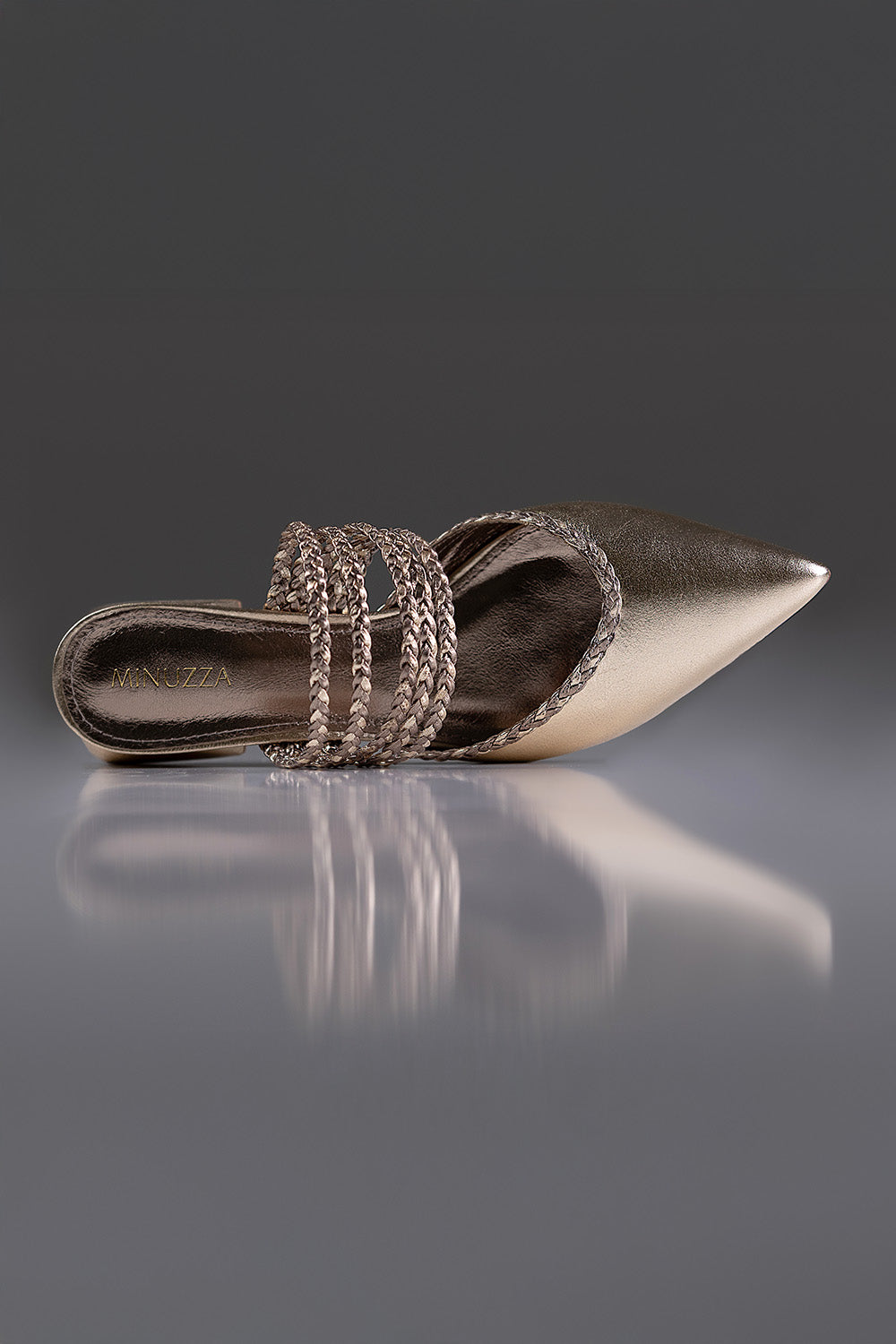 MULE CECÍLIA - couro champagne e prata velho