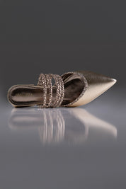 MULE CECÍLIA - couro champagne e prata velho