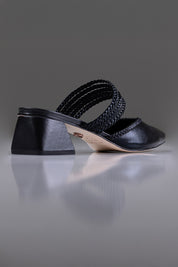 MULE CECÍLIA - couro preto metalizado