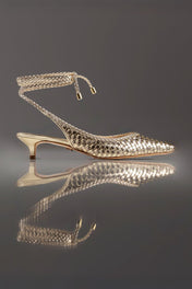 SLINGBACK GEÓRGIA - couro champagne e prata velho