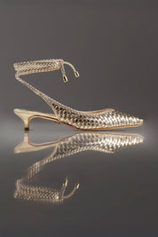 SLINGBACK GEÓRGIA - couro champagne e prata velho