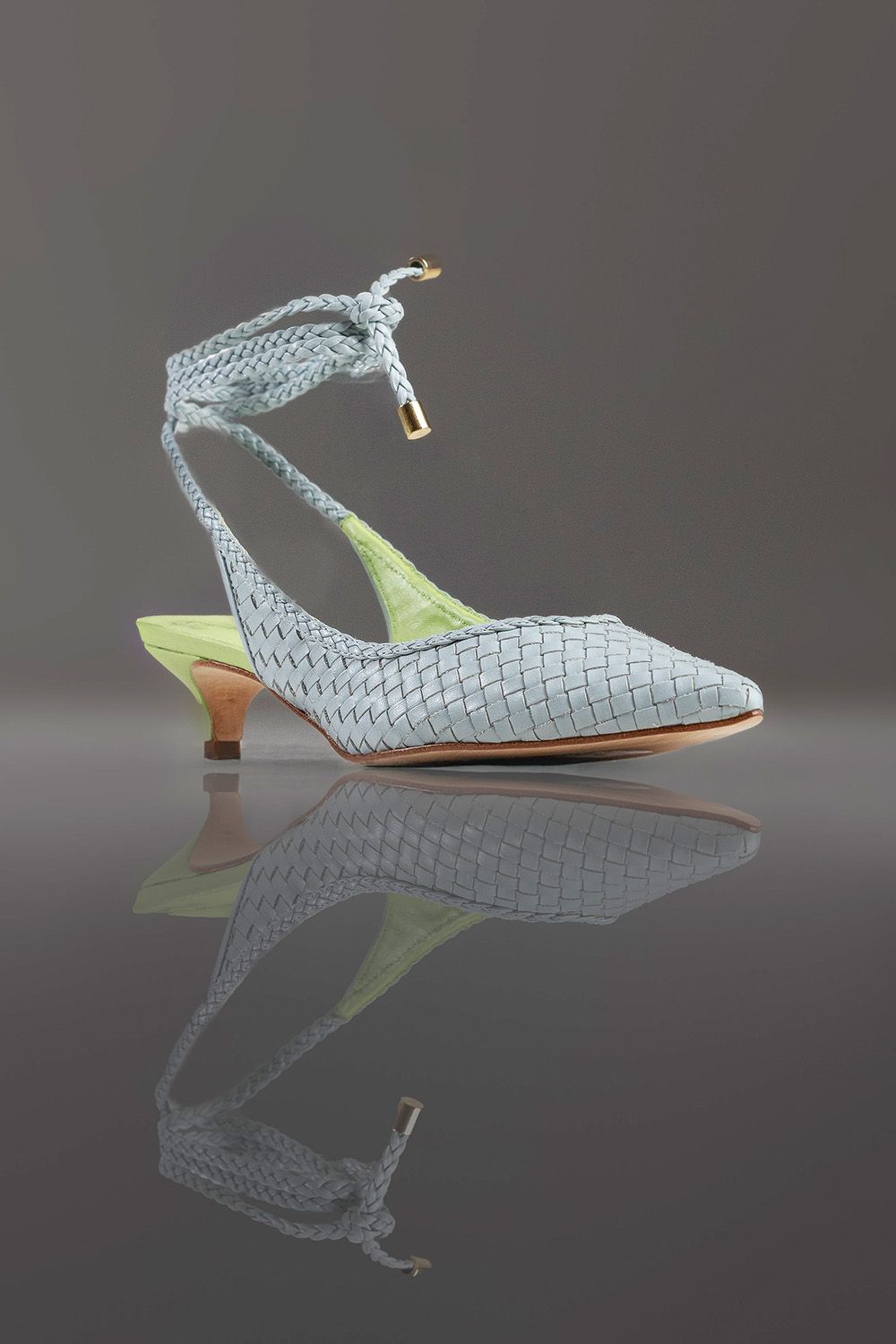 SLINGBACK GEÓRGIA - couro azul céu e verde forest