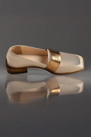MOCASSIM ELISA - couro manteiga/ couro tipo croco bronze/ tela sintética