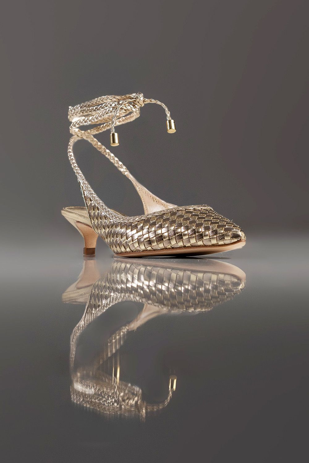 SLINGBACK GEÓRGIA - couro champagne e prata velho