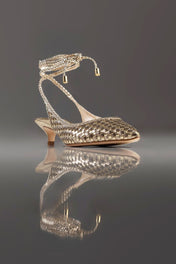 SLINGBACK GEÓRGIA - couro champagne e prata velho