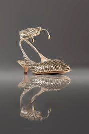SLINGBACK GEÓRGIA - couro champagne e prata velho