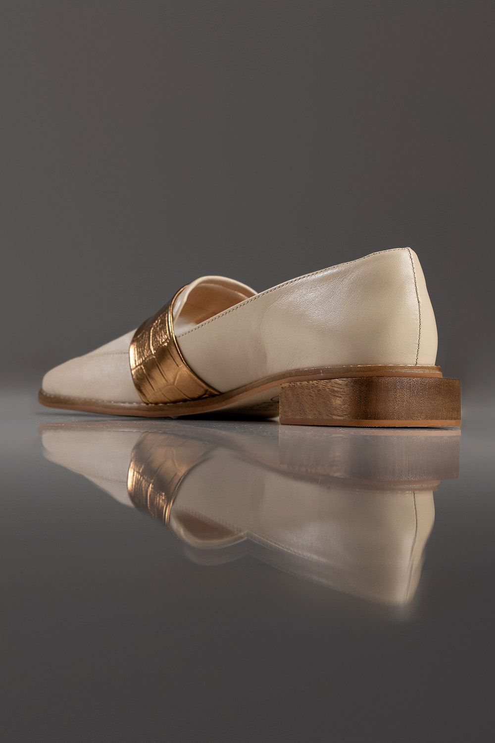 MOCASSIM ELISA - couro manteiga/ couro tipo croco bronze/ tela sintética