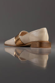 MOCASSIM ELISA - couro manteiga/ couro tipo croco bronze/ tela sintética