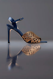 SANDÁLIA MAITÊ - couro azul navy e bronze