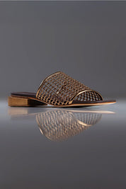 FLAT MARIA ALICE - couro bronze e café/ salto madeira