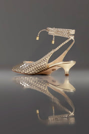 SLINGBACK GEÓRGIA - couro champagne e prata velho