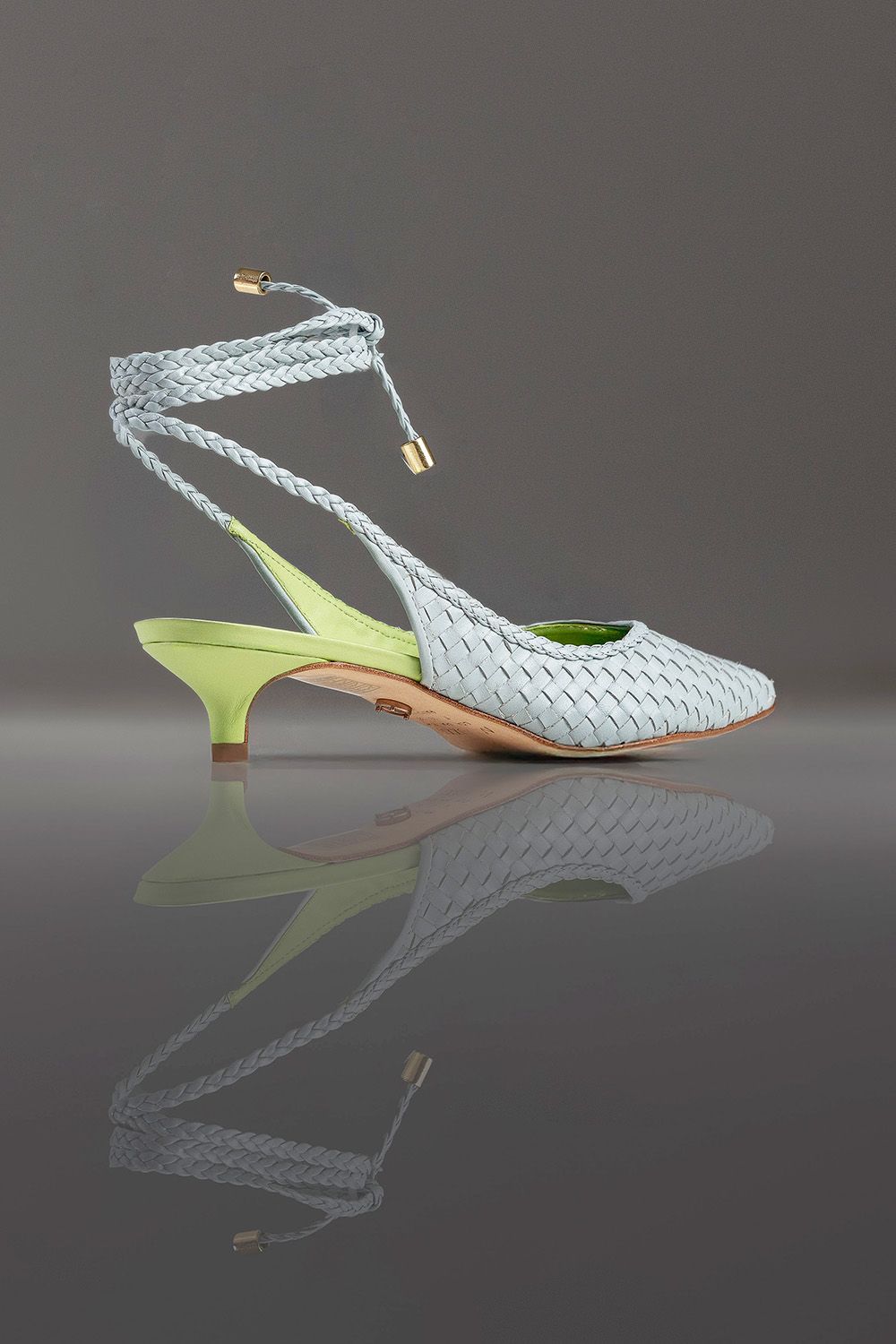 SLINGBACK GEÓRGIA - couro azul céu e verde forest