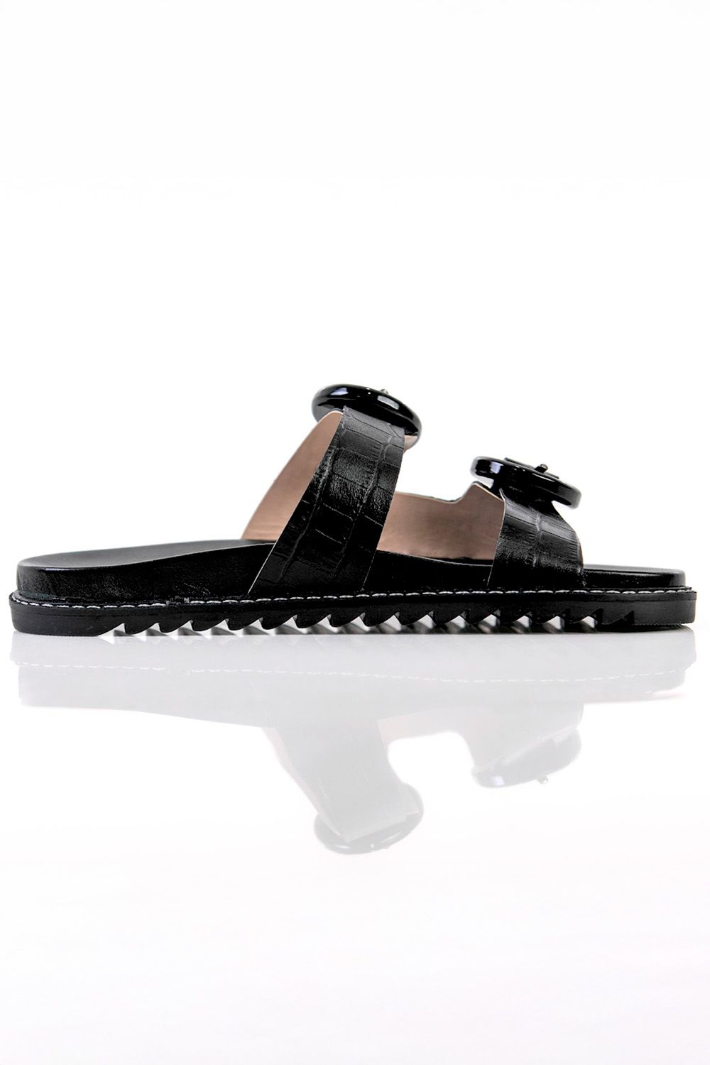 FLAT JORDANA - couro tipo croco preto