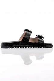 FLAT JORDANA - couro tipo croco preto