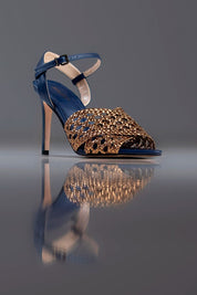 SANDÁLIA MAITÊ - couro azul navy e bronze