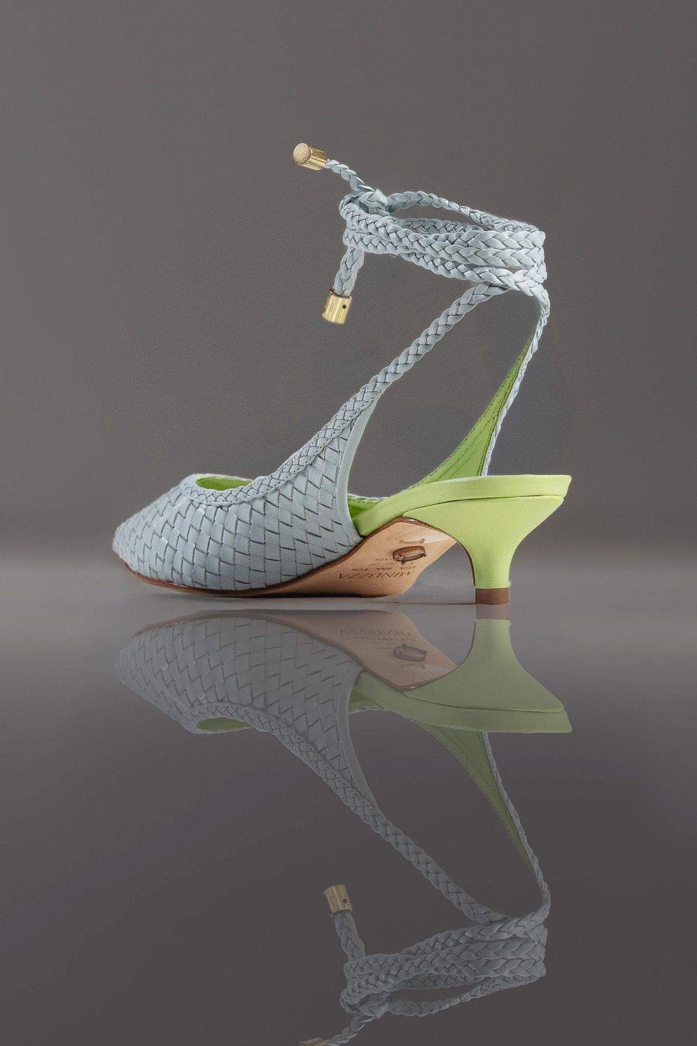 SLINGBACK GEÓRGIA - couro azul céu e verde forest