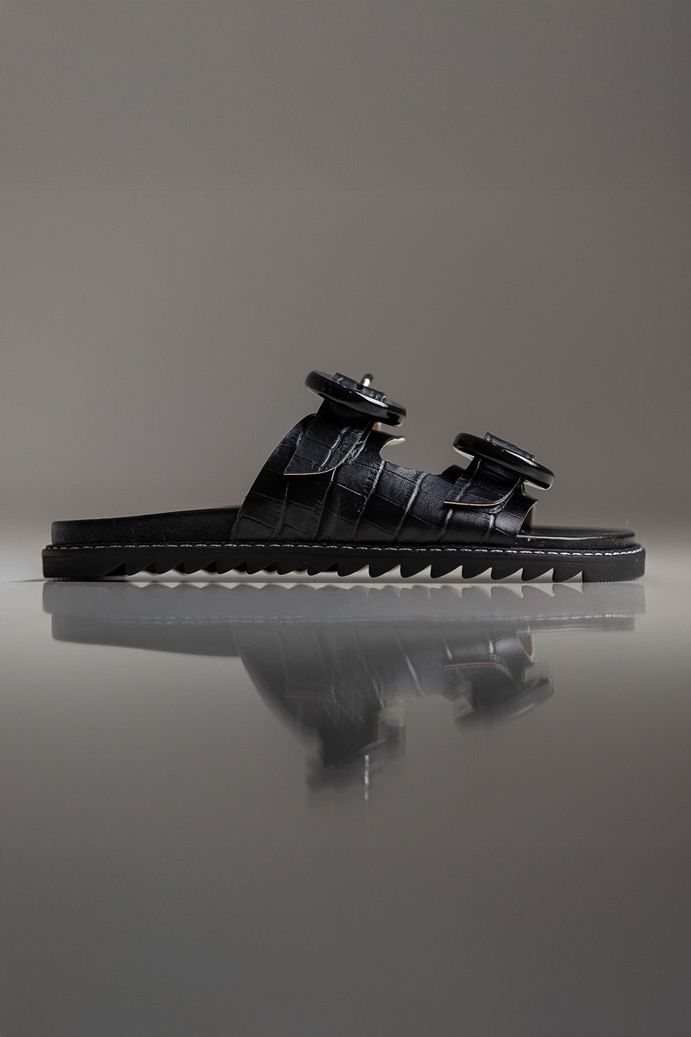 FLAT JORDANA - couro tipo croco preto