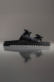 FLAT JORDANA - couro tipo croco preto