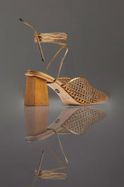 MULE MARIA EDUARDA - couro bronze/ salto madeira