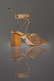 MULE MARIA EDUARDA - couro bronze/ salto madeira