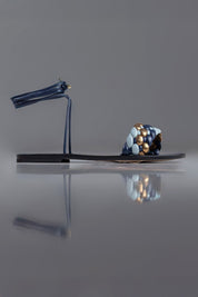 SANDÁLIA GIOVANA - couro preto, azul navy, azul céu e bronze