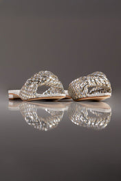 FLAT MARTINA - couro champagne, prata e off white