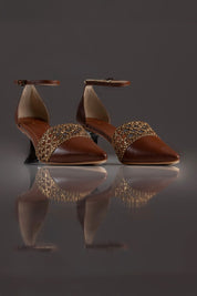 SCARPIN VANUSA - couro argila e bronze/ salto cromado preto