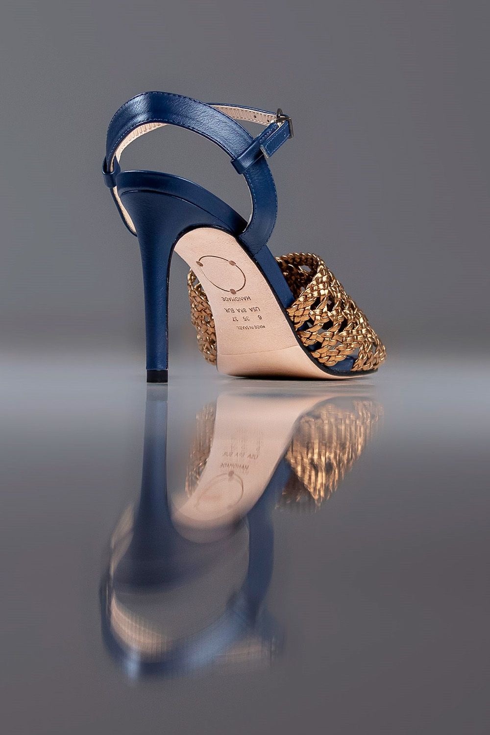 SANDÁLIA MAITÊ - couro azul navy e bronze