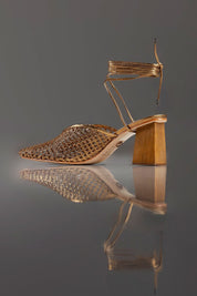 MULE MARIA EDUARDA - couro bronze/ salto madeira