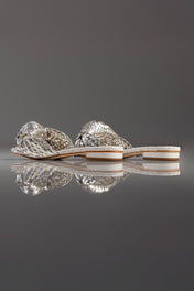 FLAT MARTINA - couro champagne, prata e off white