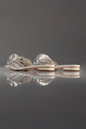 FLAT MARTINA - couro champagne, prata e off white