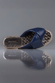 FLAT JÚLIA - couro azul navy e prata