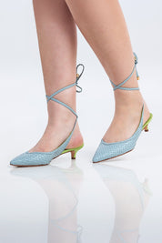 SLINGBACK GEÓRGIA - couro azul céu e verde forest