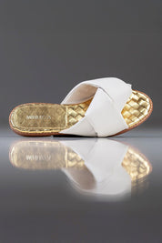 FLAT JÚLIA - couro off white e ouro